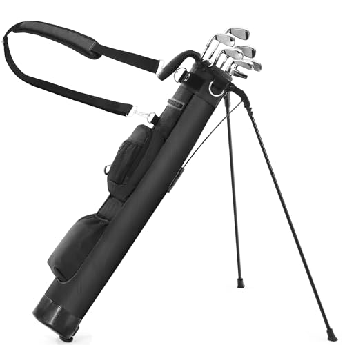 Shopsource Lightweight Golf Stand Bag, Portable Golf Bag with Insulated Cooler Pocket, Easy to Carry and Auto-Fold Stand, Ideal for Driving Range, Pitch n Putt, Par 3, Executive Courses, Black