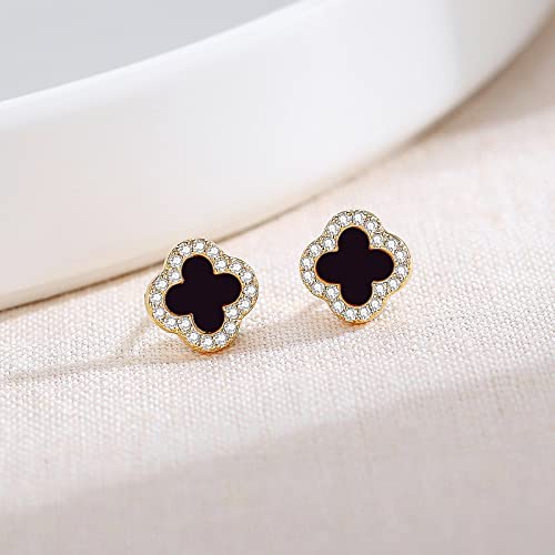 Fiklon 3Pairs 925 Sterling Silver Stud Clover Earrings For Women, Lucky Four Leaf Clover Earrings Studs Black Flower Earrings For Girls Stackable Earrings Set Jewelry (A_3Pairs_Cz Clover_Black) #TOP5