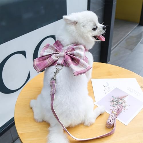 犬服 かわいい 小型犬 猫 ハーネス リード 可愛い チェック柄 蝶結び メッシュ ベスト 袖なし コスチューム 仮装 秋 おしゃれ リボン 簡単着脱 胸あて式 散歩用 ハーネス 引っ張り防止 dリング付き 牽引ロープ リード ペット服