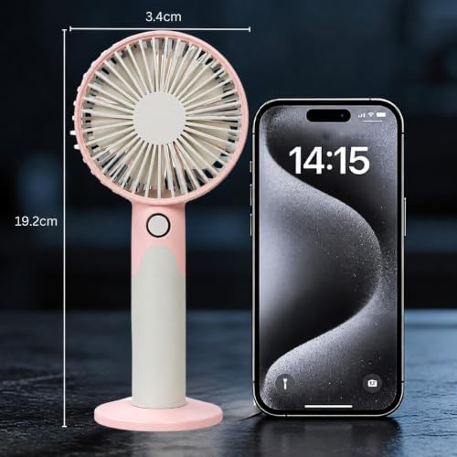 Image of One94Store Mini Handheld Fan, USB Rechargeable Fan with 1800mAh Battery, 6-Speed Cooling for Home Office Travel, Pink & Grey