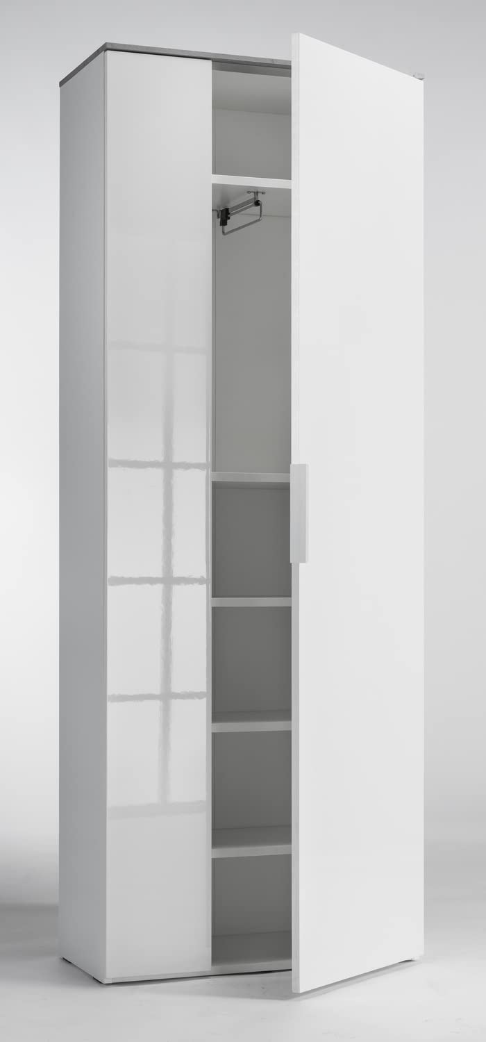 Composad | Armadio della Linea GALAVERNA con 2 Ante, Armadio Ingresso, Mobile Salvaspazio Contenitore, (LxAxP) 70x188x35 cm, Cemento e Bianco Laccato, Ingresso, Ripostiglio, Made in Italy