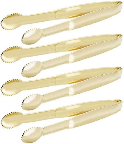HINMAY Mini Appetizer Tongs 5-3/4 Inch Small Serving Tongs, Set of 4 (Gold)