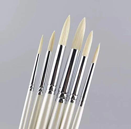 Xdt 767 Round Tip Artist Paint Art Brush 6Pc Set Hog Oil Acrylic Watercolor #1 #3 #5 #7 #9 #11 #TOP4