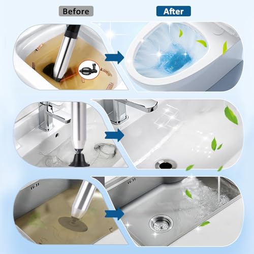 Wenbones Abflussreiniger Pumpe, Rohrreiniger Druckluft, Rohrreinigungspumpe Hochdruck, Pressluft Rohrreiniger mit 4 Saugnäpfen für Waschbecken, Toiletten, Badezimmer, Dusche, Küche (schwarz)