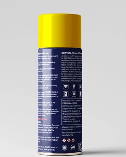 Image of BANNA Krayon Yellow Acrylic Spray Paint 400 ml | Quick Dry Rust-Resistant Multi Surface Aerosol Spray Paint for Metal, Wood, Plastic, Glass, Furniture & DIY Projects
