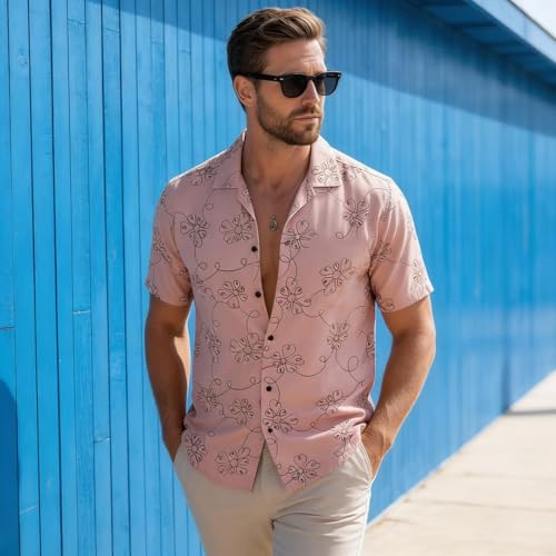 Image of Lymio Men Shirt || Men Embroidery Design Half Sleeve Cotton Shirt (Available Also Packs) (Embro-Flower)