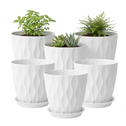 LESOASIS Plant Pots 8 Inch, 6 Pack Plastic Flower Pots