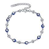 Rnivida Evil Eye Ankle Bracelet Protection Jewelry for Women,Stainless Steel Heart & Blue Evil Eye Beads Charm Hypoallergenic Anklet for Her
