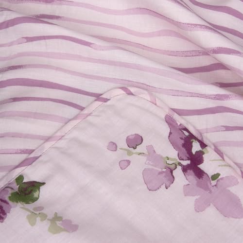 Image of HUESLAND 100% Cotton Reversible Dohar Toddler Size | Soft Cambric Weave, All Weather Light Comforter AC Quilt | Infants-New Born Blanket | 41 x 55 inches, Floral Fusion - Purple & Green