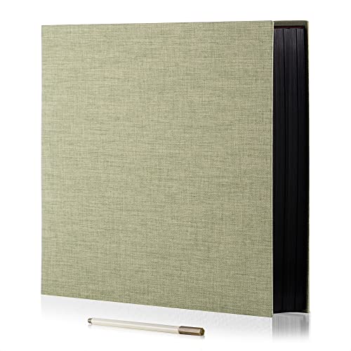 HoneyTolly Large Photo Album Self Adhesive 4x6 8x10 10x12 13"x12.6" Scrapbook Album 12.6"x11" Inch 60 Black Sticky Pages Linen Cover Magnetic Photo Album with A Metallic Pen and DIY Stickers
