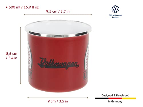 Brisa Vw Collection - Volkswagen Samba Bus T1 Camper Van Enamel Coffee Mug, Tea Cup For Kitchen, Garage, Office - Camping-Equipment/Gift-Idea/Souvenir (Design: Enamel/Legendary/Red) #TOP2