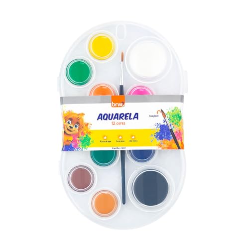Tinta Aquarela Estojo 12 Pastilhas + 1 Pincel BRW