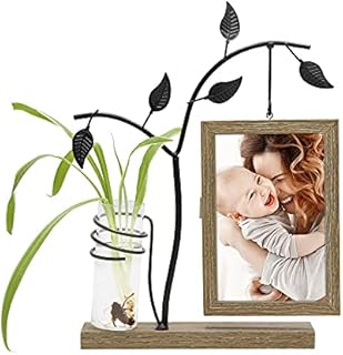Afuly Wooden Photo Frame 6x4 with Vase and Metal Tree Rustic Family Picture Frames Double Sided Unique Ornament Family Mothers Day Gifts