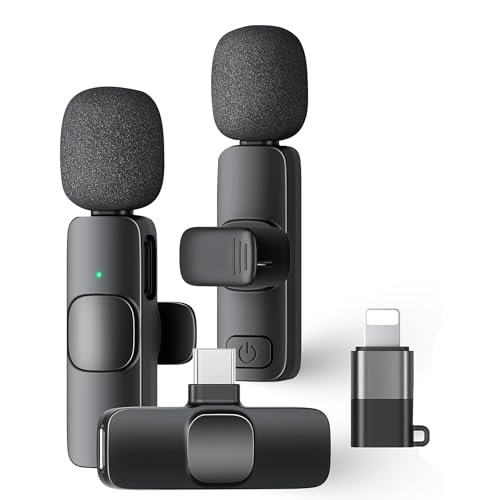 Image of Kratos KMW02 Wireless Mic, Mic Wireless for YouTube, Dual Wireless Microphone with Noise Reduction, 30M Range, Plug & Play, Compatible with iPhone, Android & Tablets (Type-C & Lightning)