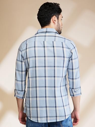 Image of Being Human Blue Slim Fit Regular Collar Men's Shirt Clothing
