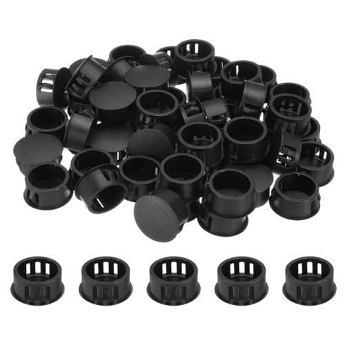 Image of uxcell 100pcs Nylon Plastic Hole Plugs, 5 /7 inch(18mm) Round Drill Screw Hole Plugs Covers Knockout Locking Plastic Plugs Insert End Caps for Kitchen Cabinet Furniture, Black