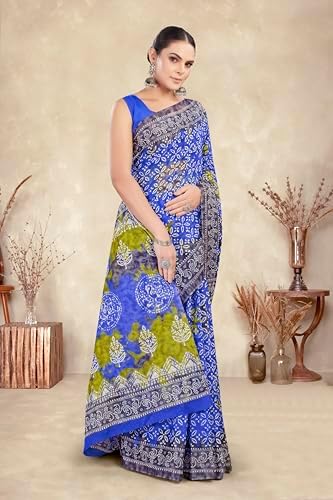 Women's Batik Printed Pure Cotton Mulmul Saree Without Blouse Piece(Ab37_Parent)_A15588