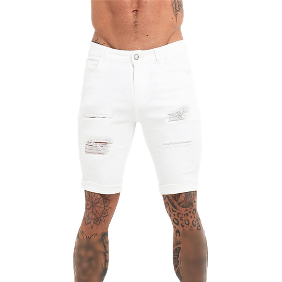 Short en jean homme déchiré Kelsiop pour l'été grande taille blanc