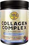 GoldNutrition Colagen Complex 300 Gr | Sabor Frutas del Bosque | Colágeno hidrolizado, ácido hialurónico, silicio, vitamina C, vitamina D, Magnesio y Manganeso.