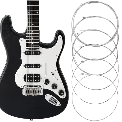 6 PCS Electric Guitar Strings Pack, Nickel Wound Steel Core E-1st to E-6th (E, B, G, D, A, E) .009-.042 Super Light Gauge, Clear Tone & Smooth Feel, Replacement Wires for Electric Guitar String
