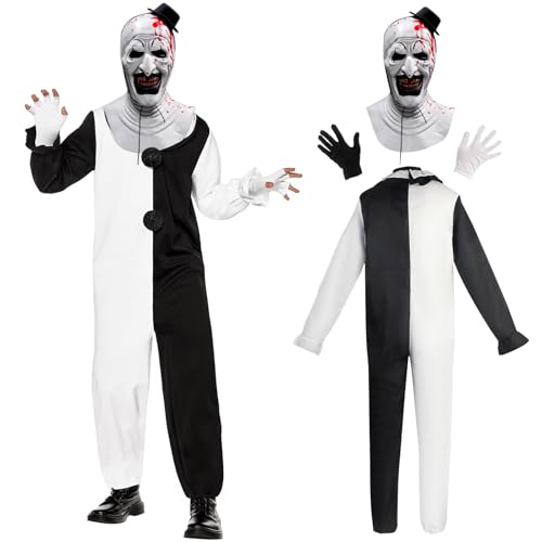Lets Joy Disfraz de Payaso Terrifier, Killer Terrifier Payaso Disfraz, Terrifier Clown Cosplay con Máscara, Guantes, Fiesta Cosplay Costume Halloween Carnaval (L)