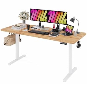 Monomi Electric Standing Desk, 63 x 28 inches Height Adjustable Ergonomic Home Office Sit Stand Up Desk with Memory Preset Controller (Natural Top/White Frame)