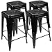 UrbanMod 24 Inch Kitchen Counter Height, Indoor, Outdoor Metal Bar Stools, Set of 4, Black