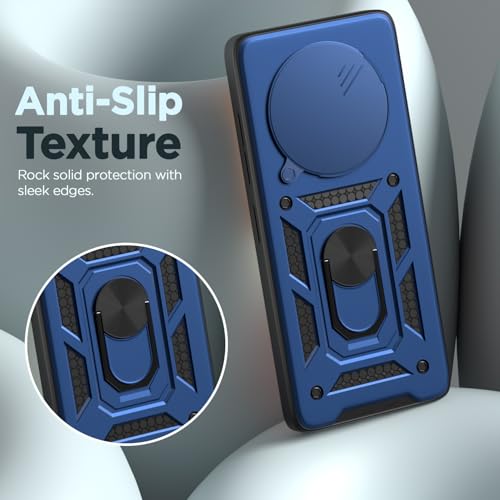 Image of Pikkme Back Cover for Oppo F27 Pro Plus 5G | 360 Protection Case | Sliding Camera Shield Cover & Ring Holder Stand D10 Tough Armor Bumper Case (Blue)