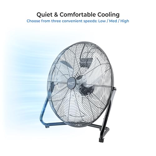 Comfort Zone 20 inch High-Velocity Heavy-Duty Industrial Floor Fan, 3 Speeds, Metal Construction and Aluminum Blades, Carry Handle, Rubber Feet, Ideal for Garage, Workshop, or Industrial Spaces, Black - Thumbnail 7