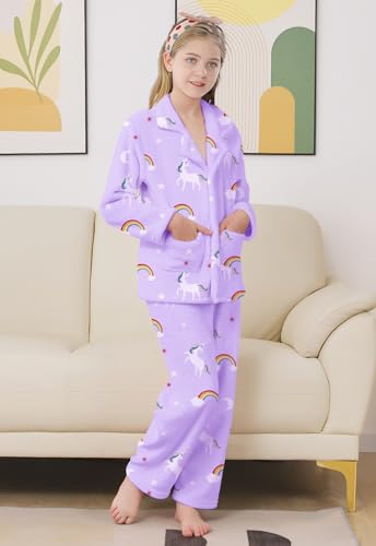 Schbbbta Girls Fuzzy Pajama Set, 2 Piece Soft Plush Fleece Pjs Loungewear, 3 Years - 15 Years3