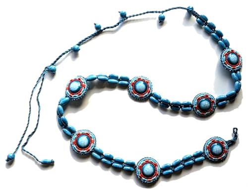 Ceinture artisanale turquoise en porcelaine, bijou de taille ethnique pour femme