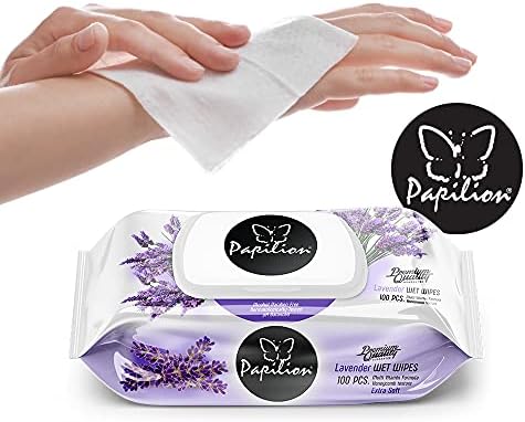 Resim Papilion Premium Quality Lavanta Özlü Extra Yumuşak Alkolsüz Parabensiz Islak Mendil (1 x 100 Yaprak) 