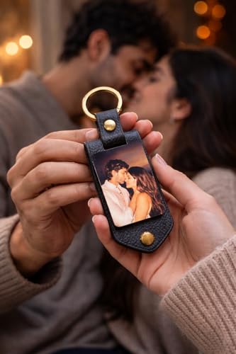 Image of Photo Keychain with Custom Name & Charm - Personalized Leather Key Holder for Men & Women - Ideal Personalized Gift for Couples, Friends, Family - Custom Photo Key Ring