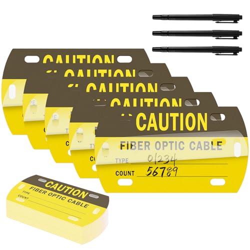 Humyoun 50 Pcs Optic Cable Tag Yellow Waterproof Fiber Cable Marker Tags with 3 Marker Pen 3.5 x 2 Inches HDPE Writable Self-Laminating Labels for Communication Cables Management Maintenance