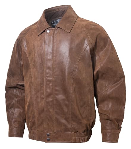 Image of FLAVOR Men Casual Leather Bomber Jacket Classic Aviator Flight Jacket Black