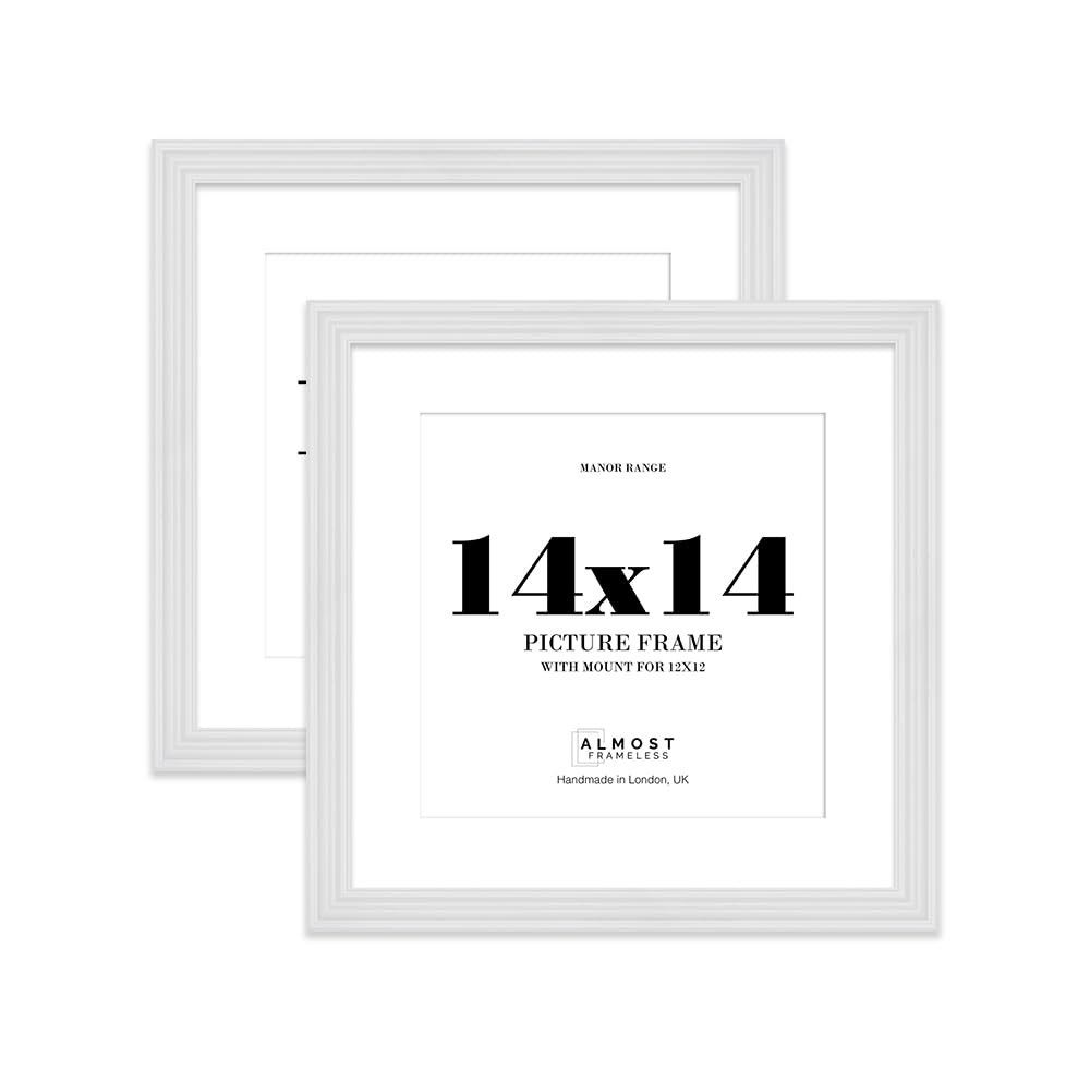 14x14" White Picture Frame - 14x14" Square Frame with 12x12" Mount for 14x14"/12x12" Pictures Vintage Style Frame for Home Décor, 2 Pack