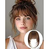 French Bangs Hair Clip on, Medium Brown Long Wispy Bangs with Temples Natural Fringe Neat Bangs Hair Clip-in Hair Piece Long Bangs Clip in Hair Extensions for Women(#2/30)