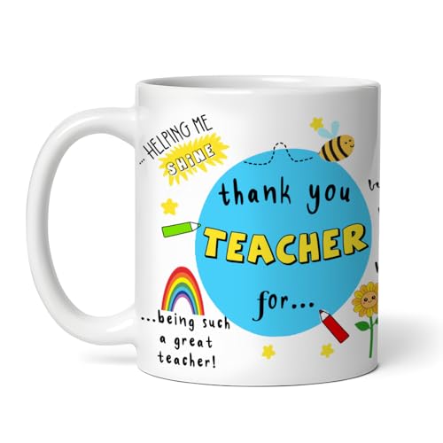 Image of DAYS Thank You Teacher Personalized Mug Custom Teacher's Name Best Teacher Gift, Teacher on Birthday Helping Me to Grow Ceramic Mug 11oz (Name and Picture)