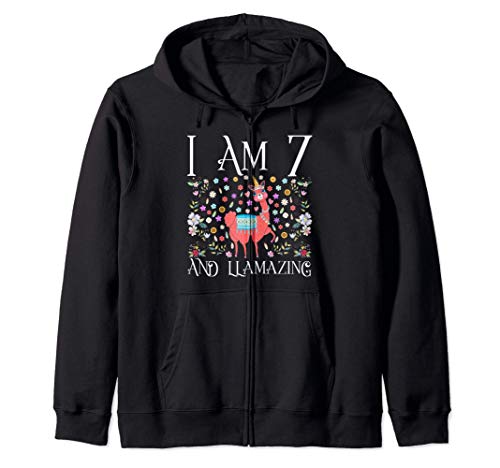 I am 7 Years Old and Llamazing Cute Happy 7th Birthday Gift Sudadera con Capucha