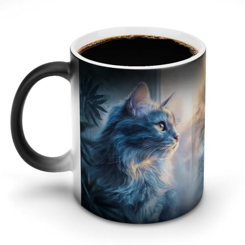 Jubonexis Taza de café de cerámica que cambia de color con diseño de gato que cambia de calor, novedosa taza de té y agua, 325 ml Jubonexis Taza de café de cerámica que cambia de color con diseño de gato que cambia de calor, novedosa taza de té y agua, 325 ml