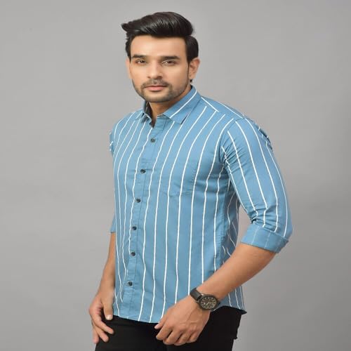 Image of Regular Fit Striped Lining Cotton Full Sleeve Casual Shirts for Men /Long Sleeves Cotton Striped, Cotton Shirt Crafted with Regular Sleeve, Comfort Fit & High-Performance for Everyday Wear