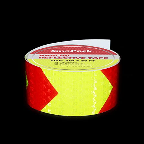 Sinopack Reflective Safety Tape Outdoor Waterproof 2In X 30Ft High Visibility Red & Yellow, Industrial Marking Arrow Tape Heavy Duty Hazard Caution Warning Safety Adhesive Tape #TOP7