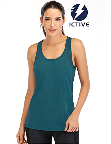 Fihapyli ICTIVE Workout Tank Tops for Women Loose Fit Yoga Mesh Racerback Open Back Muscle Running Activewear Gym Shirts Dark Green S - image 3