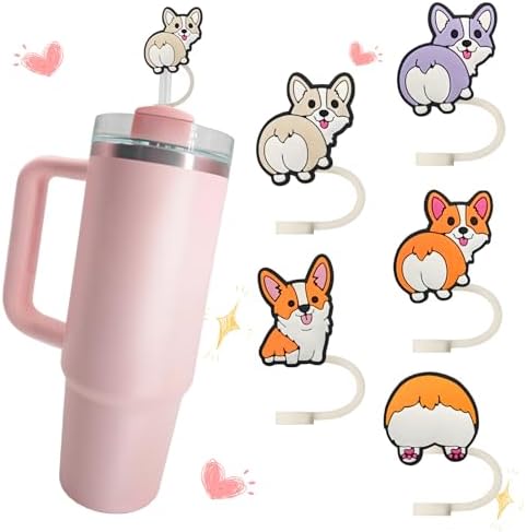 5Pcs Dog Silicone Straw Cover Cap for Stanley Cup, Reusable 10mm (0.4in)