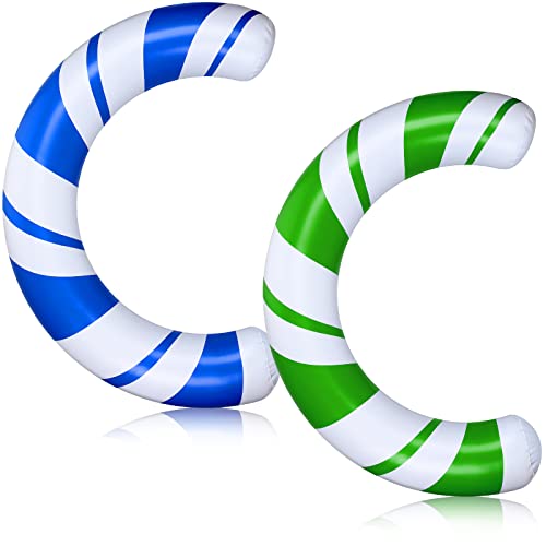 2 Pcs Inflatable Curved Swimming Pool Noodle Inflatable Pool Noodle Float Inflatable Curved Pool Float Striped Swim Noodles Pvc Outdoor Water Games Toy For Swimming Pools (Blue White, Green White) #TOP16