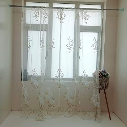 Alifish Romantic Embroidered Sheer Curtains Floral Tulle Gauze Curtains Rod Pocket Country Style Luxury Lace Voile Window Drape Panel Net Mesh Curtains For Living Room Beige 1 Piece W52 X L84 Inch #TOP5