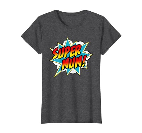 Image of Super Mum Comic Book Superhero Mother's Day T-Shirt, Women, Dark Heather Grey, Large