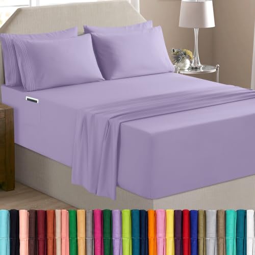 Elegant Comfort Luxury Soft 4-Piece 1500 Premium Hotel Quality Bed Sheet Set with Extra Deep Pockets 18-24 Inch, Wrinkle Free, Storage Pockets, Extra Deep Pocket 4PC Sheets, Twin, Lavender