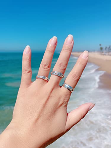 Minddha White Gold Over Sterling Silver Rings- Interlocking Silver Rings- Triple Row Ring - Christmas, Valentines, Birthday, Women's Day, Mothers Day Gifts - 2Mm Band Size 10 #TOP3