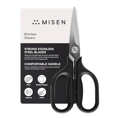 Image of Misen Heavy Duty Kitchen Shears - Comfortable Ambidextrous Scissors for Meat, Poultry, Herbs & More - Easy to Clean - German Stainless Steel - Small | Black